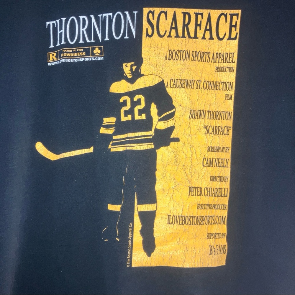 Rare Boston Sports Apparel Shawn Thornton Scarface Boston Bruins T Shirt Size XL